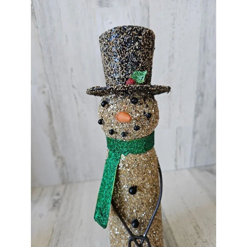 Vintage glitter snowman star top hat glass Xmas centerpiece‎